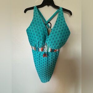 Teal Patterned tankini top Swimsuit